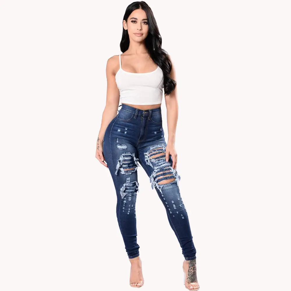 Women Ripped Black Leggings with White Top - Image 5