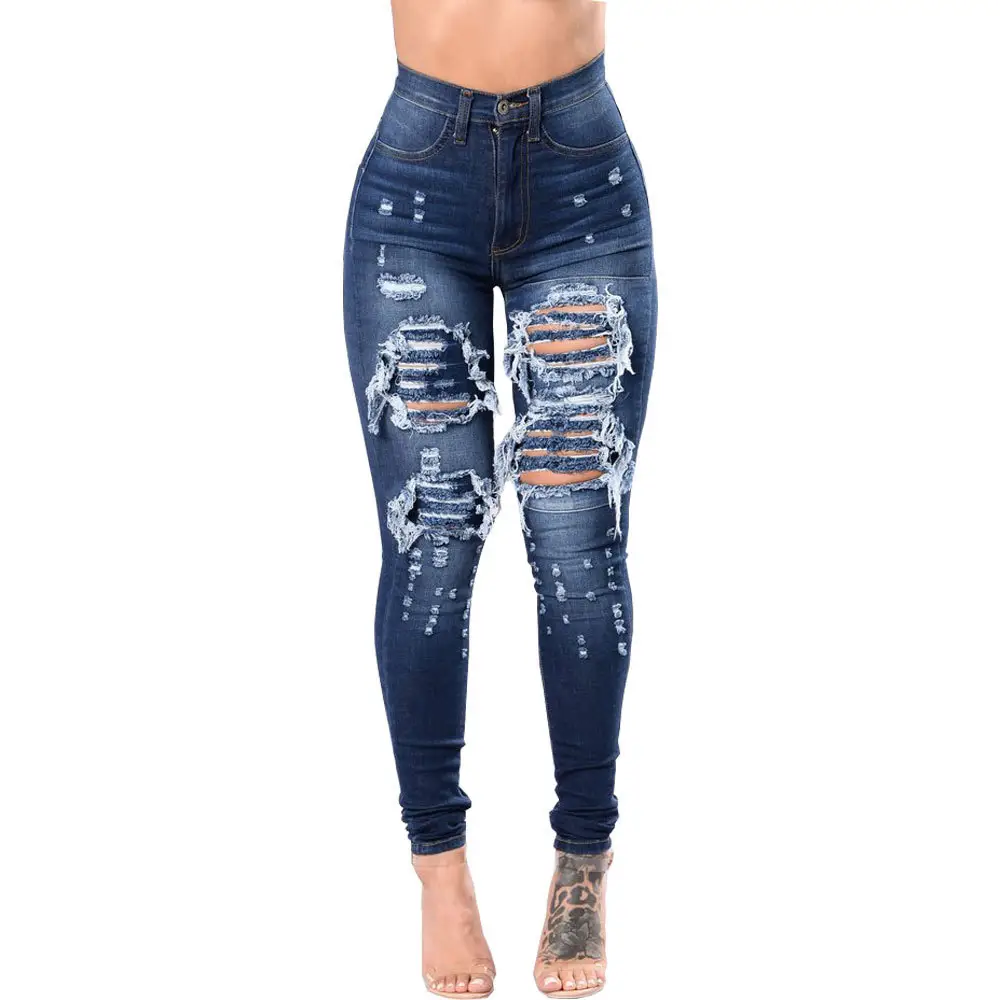 Women Ripped Black Leggings with White Top - Image 2
