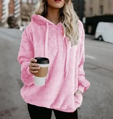 Pink Long Sleeve Hooded Women's Sweater Jacket - Image 10