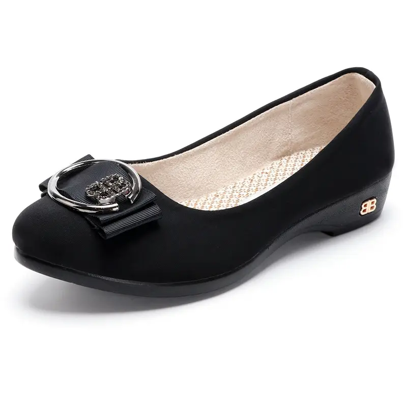 Old Beijing Cloth Shoes Fashion Work Shoes Women's Black Wedge Professional Shoes Round Toe Soft Sole Mother Shoes Mid-Heel Work Shoes - Image 6