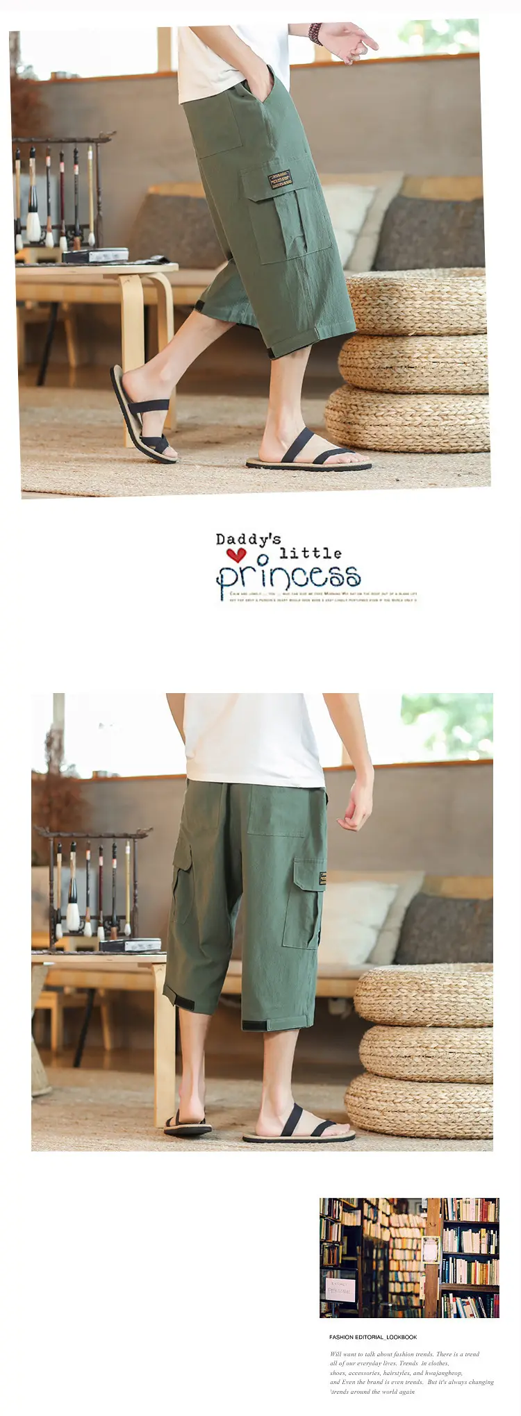 2025 Summer Men's Black Cropped Cotton Pants with Pocket — feature 10