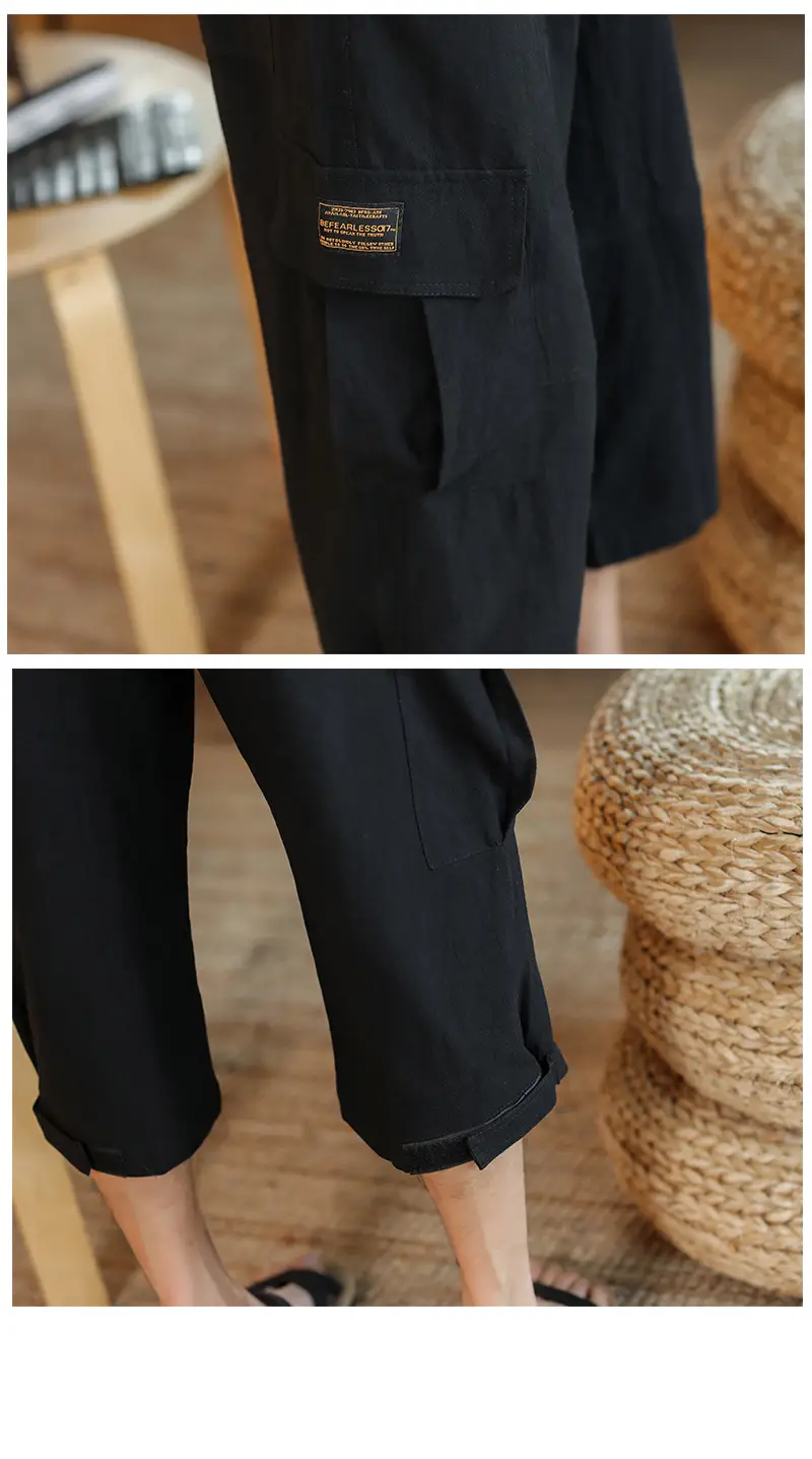 2025 Summer Men's Black Cropped Cotton Pants with Pocket — feature 17