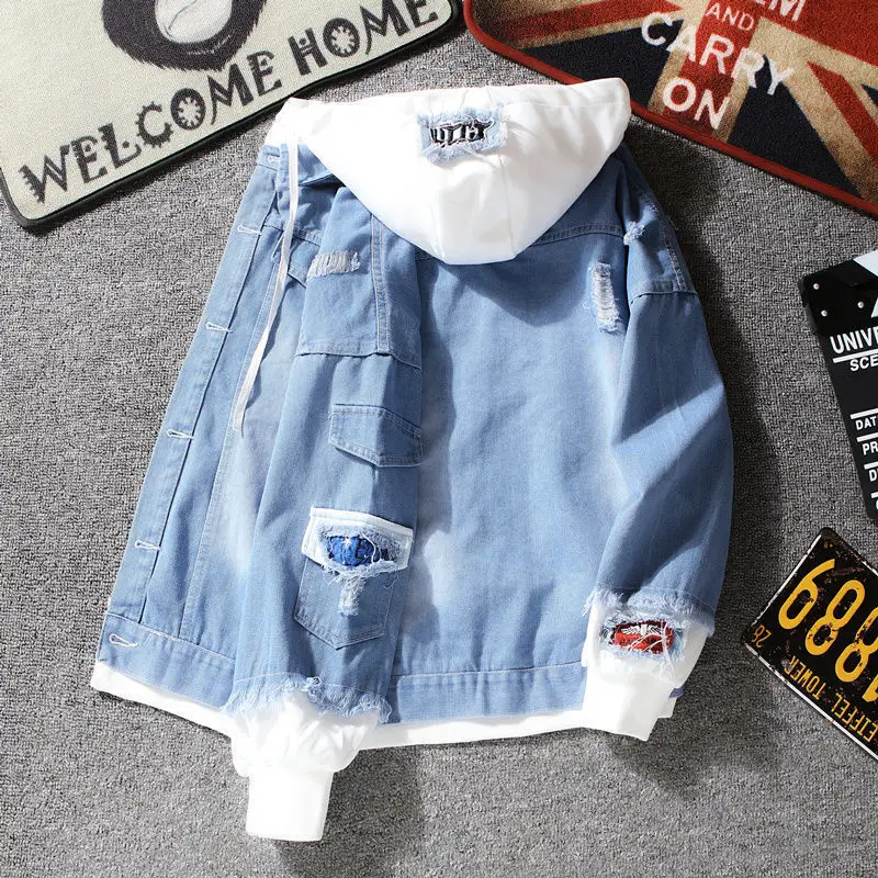 Men's Blue Denim Hoodie Jacket Slim Fit Winter Wear - Image 5