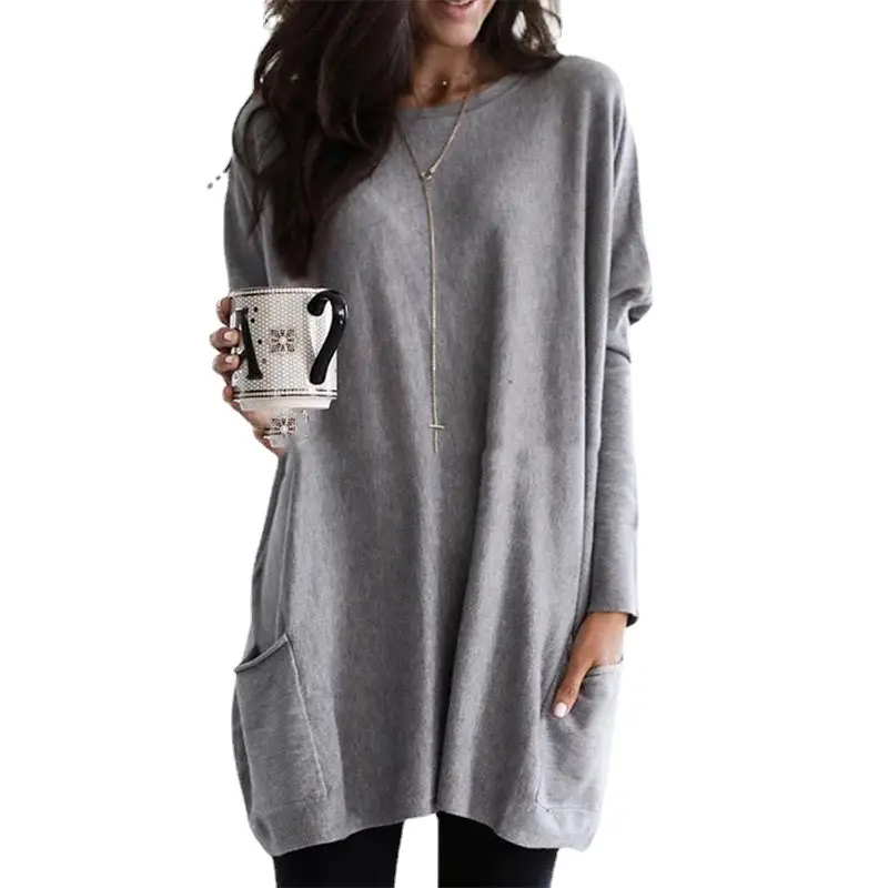 Women Long Sleeve T-Shirt Teal Casual Pocket Autumn Winter - Image 20