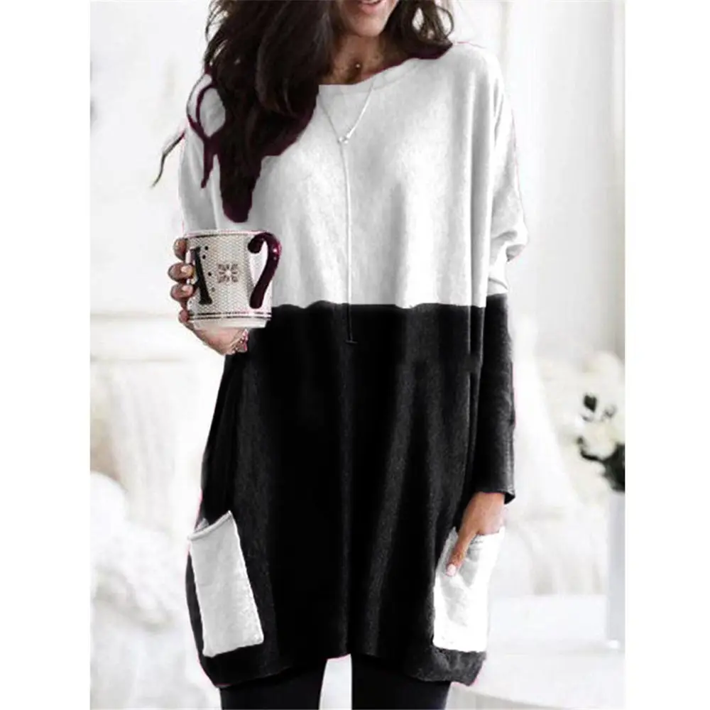 Women Long Sleeve T-Shirt Teal Casual Pocket Autumn Winter - Image 12