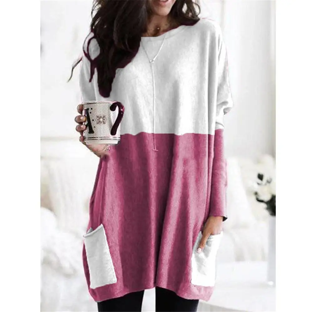 Women Long Sleeve T-Shirt Teal Casual Pocket Autumn Winter - Image 13