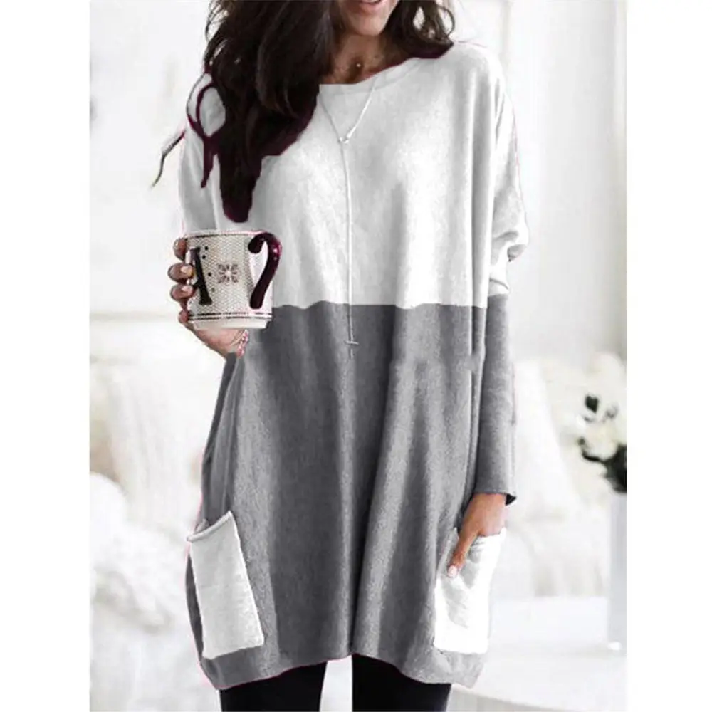Women Long Sleeve T-Shirt Teal Casual Pocket Autumn Winter - Image 15