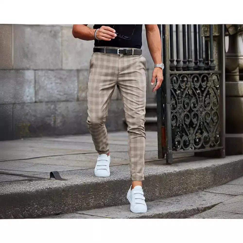 2021 Men's Grey Plaid Casual Pants Loose Fit - Image 9