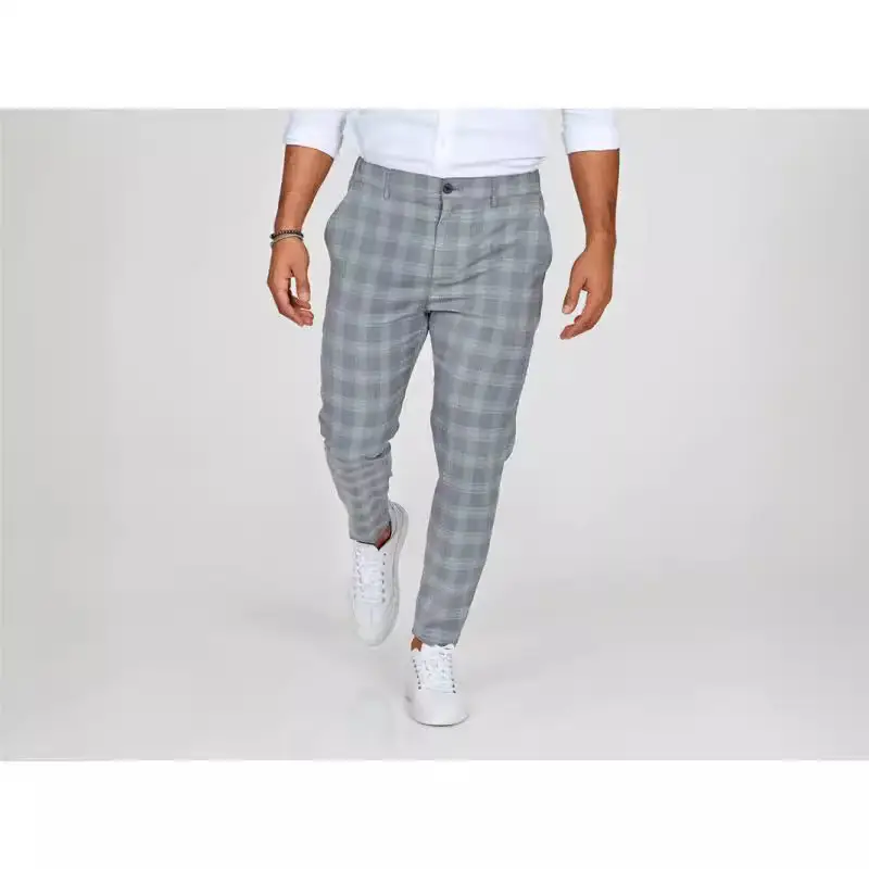 2021 Men's Grey Plaid Casual Pants Loose Fit - Image 7