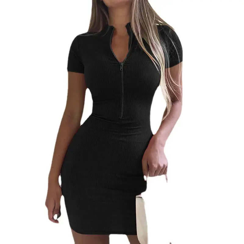 Spring Zipper Fluorescent Short Sleeve Dress - Image 7