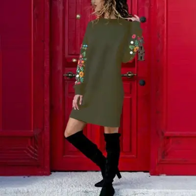 Black Long Sleeve Dress with Embroidered Sleeves and Glue - Image 7