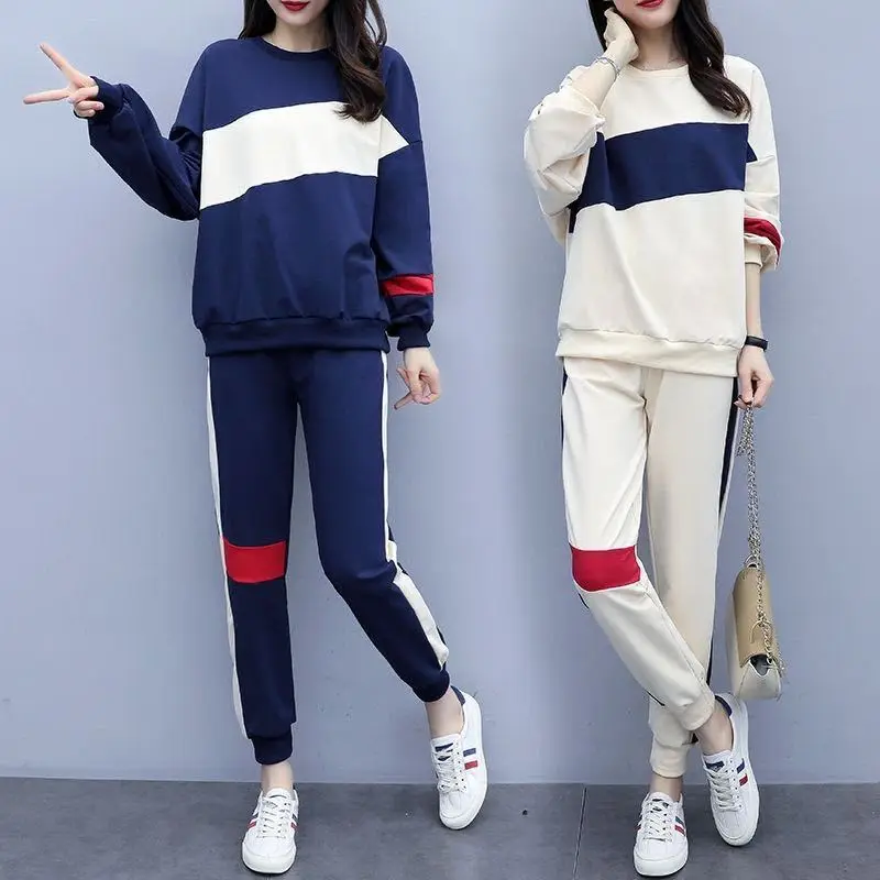 Women Korean Style Sports Suit Blue White Red Medium