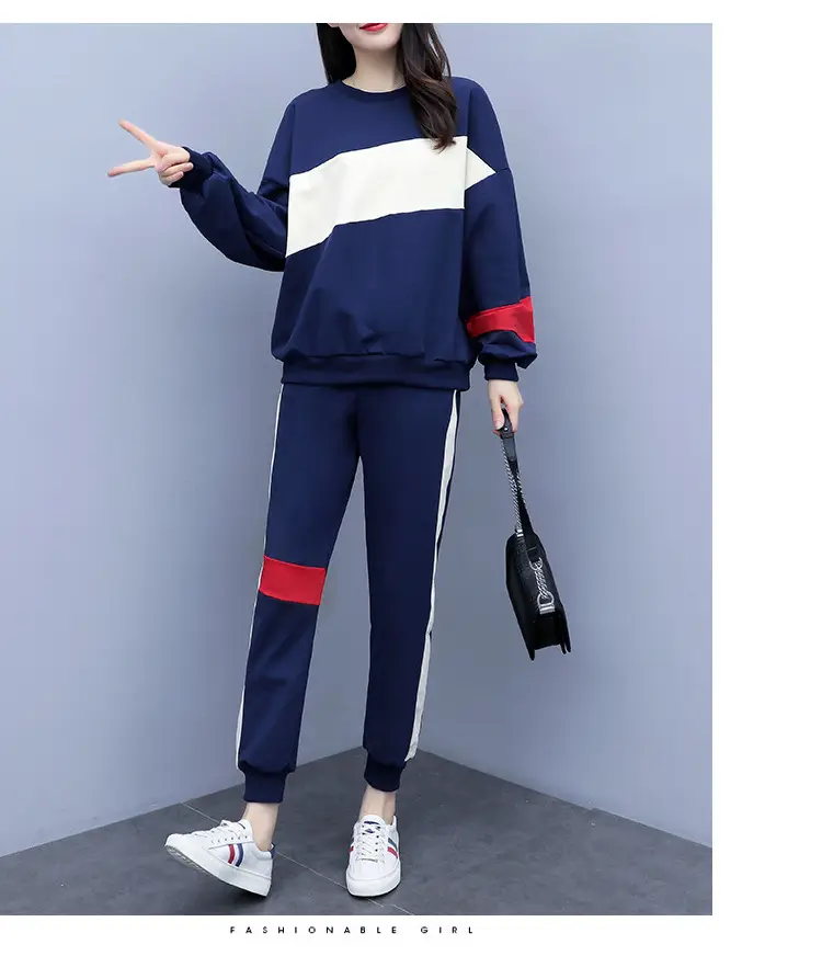 Women Korean Style Sports Suit Blue White Red Medium — feature 10