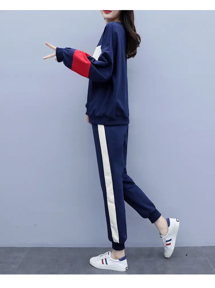 Women Korean Style Sports Suit Blue White Red Medium — feature 11