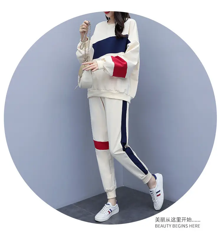 Women Korean Style Sports Suit Blue White Red Medium — feature 12