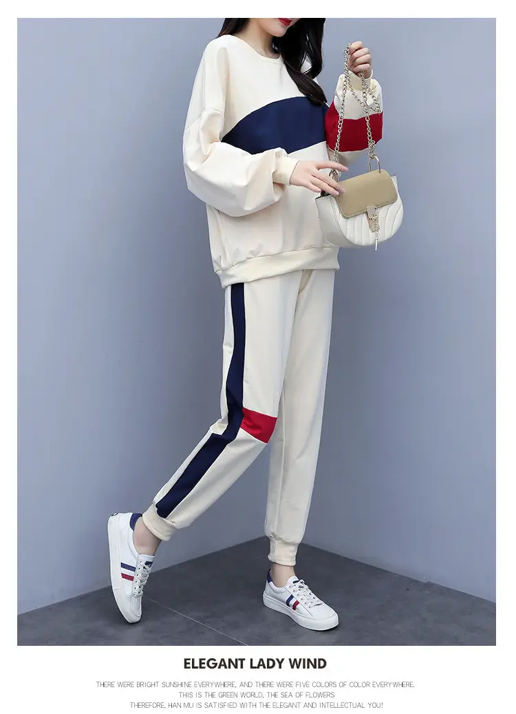 Women Korean Style Sports Suit Blue White Red Medium — feature 13