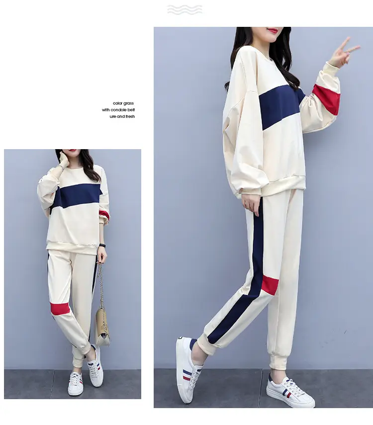 Women Korean Style Sports Suit Blue White Red Medium — feature 14