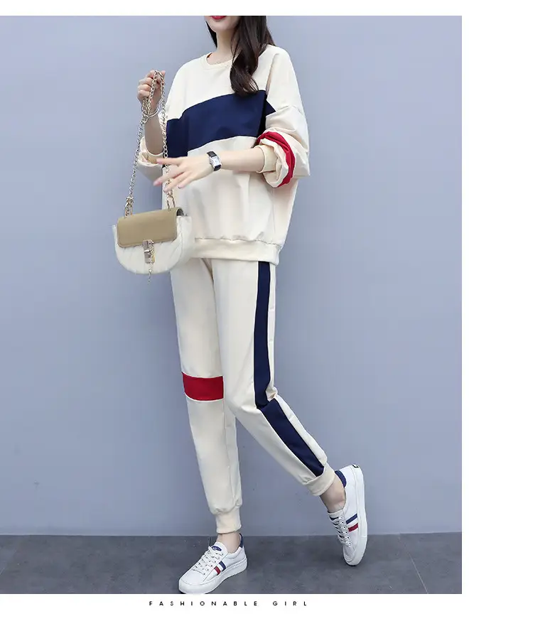 Women Korean Style Sports Suit Blue White Red Medium — feature 15