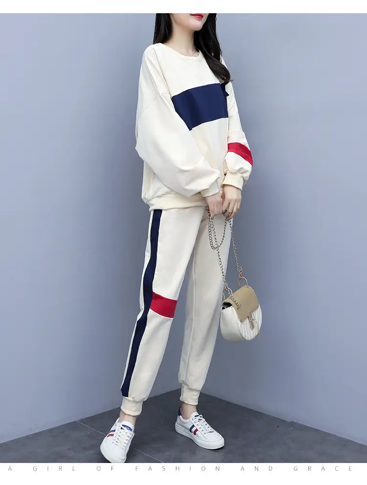 Women Korean Style Sports Suit Blue White Red Medium — feature 16