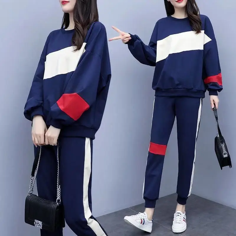 Women Korean Style Sports Suit Blue White Red Medium — feature 18