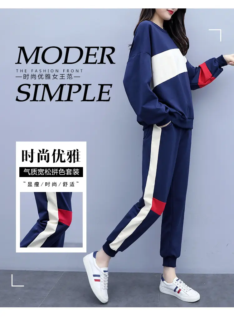 Women Korean Style Sports Suit Blue White Red Medium — feature 4