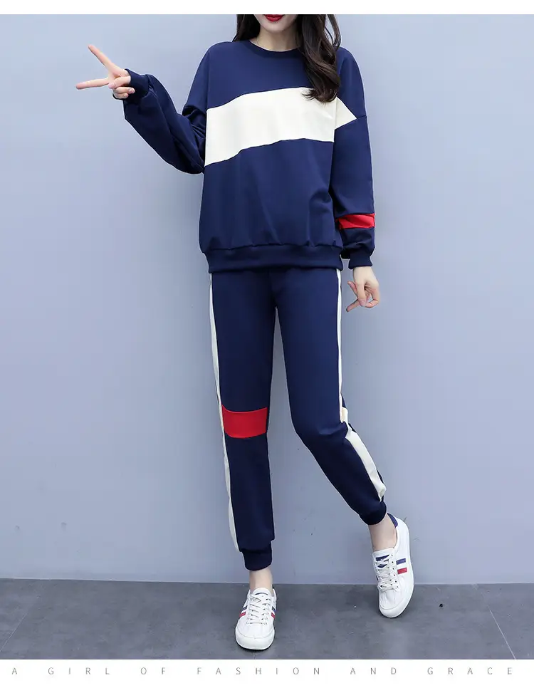 Women Korean Style Sports Suit Blue White Red Medium — feature 6