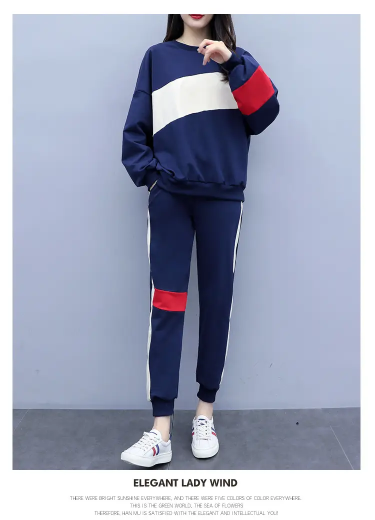 Women Korean Style Sports Suit Blue White Red Medium — feature 8