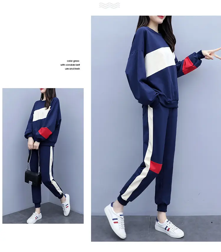 Women Korean Style Sports Suit Blue White Red Medium — feature 9