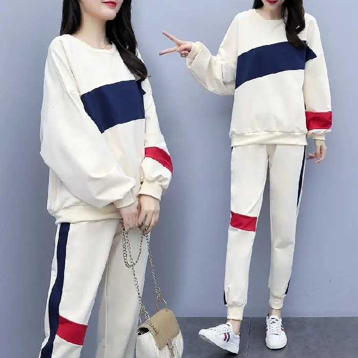Women Korean Style Sports Suit Blue White Red Medium