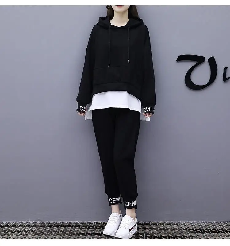 Women Black Hoodie Sweatpants Set Korean Style 2020 — feature 11