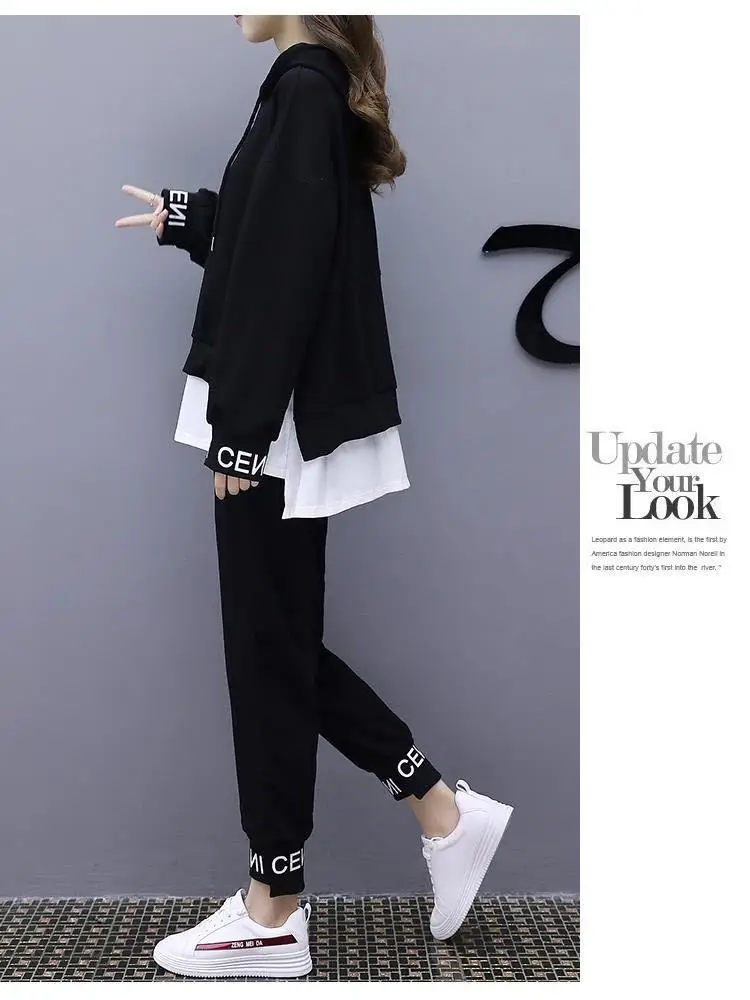 Women Black Hoodie Sweatpants Set Korean Style 2020 — feature 13