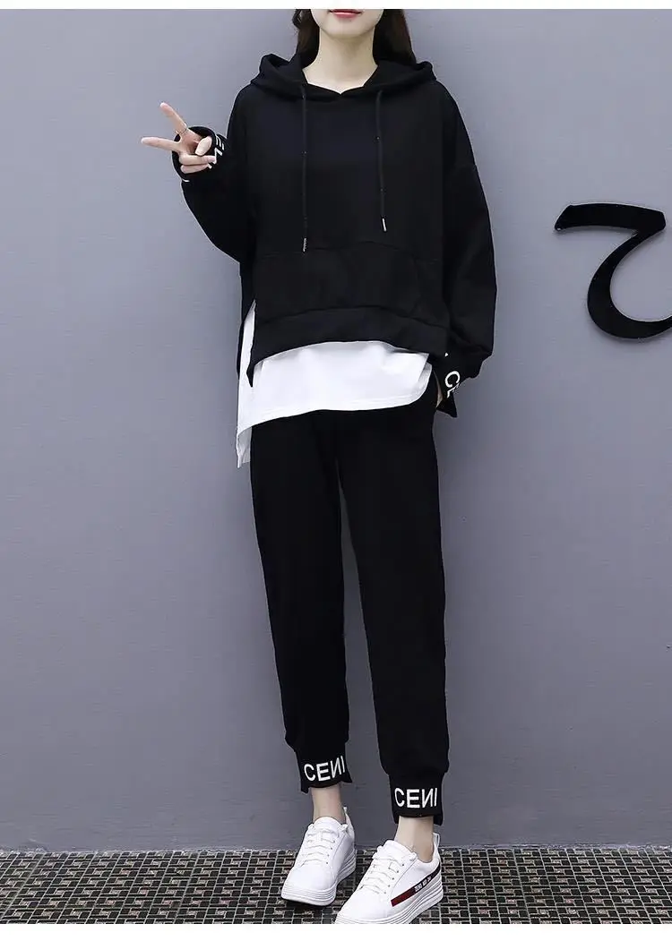 Women Black Hoodie Sweatpants Set Korean Style 2020 — feature 14