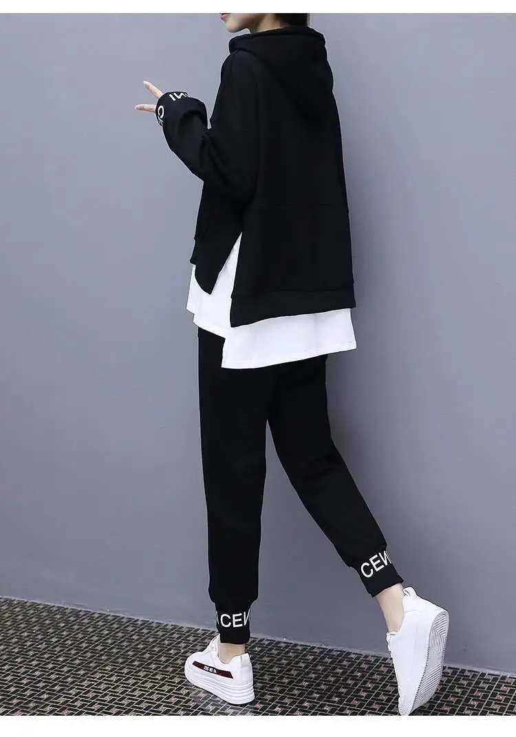 Women Black Hoodie Sweatpants Set Korean Style 2020 — feature 15
