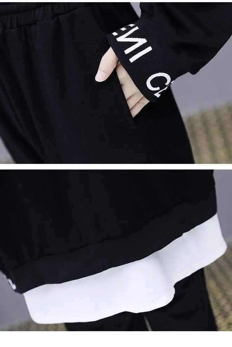 Women Black Hoodie Sweatpants Set Korean Style 2020 — feature 17