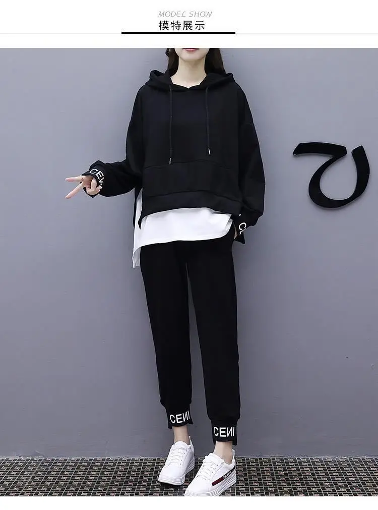 Women Black Hoodie Sweatpants Set Korean Style 2020 — feature 9