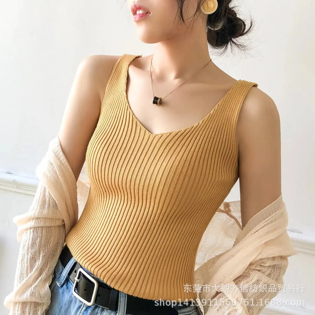 Women Sleeveless Knitted V-Neck Vest Spring Summer - Image 2