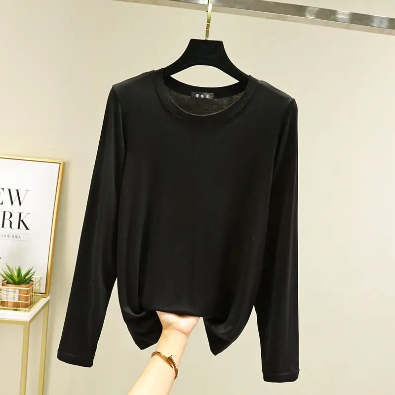 Women's White Half Collar T-Shirt Solid Color — feature 6