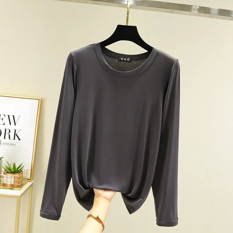 Women's White Half Collar T-Shirt Solid Color — feature 7