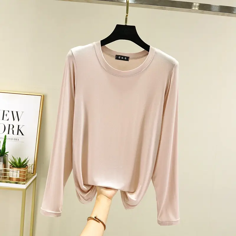 Women's White Half Collar T-Shirt Solid Color