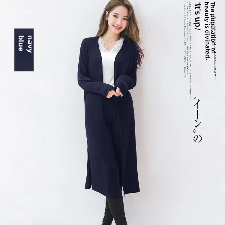 Women's Long Sleeve Sunscreen Cardigan Coat Navy Blue - Image 15