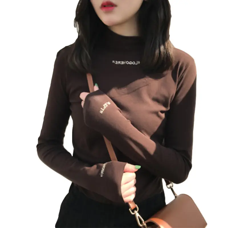 Women 2025 Black Long Sleeve Top with Letter Embroidery - Image 9