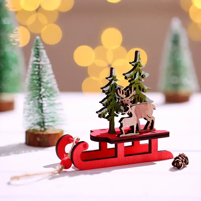New Christmas Decor Wooden Deer Pull Cart Ornament - Image 2