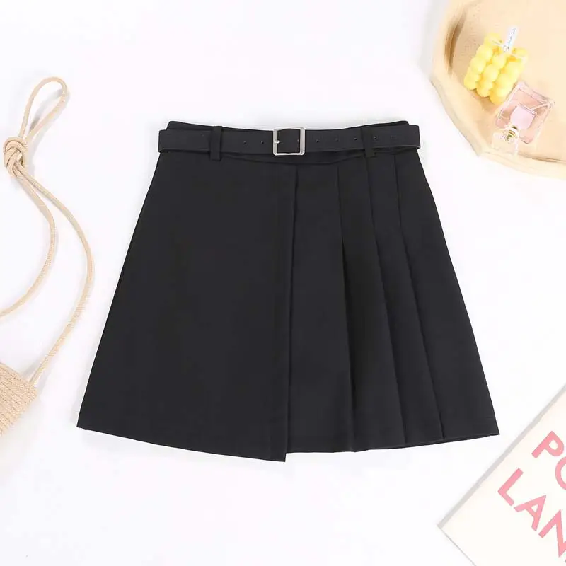 Women Pleated Belted Grey Skirt 2482 - Image 5