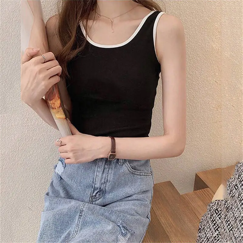 Women's White Sleeveless Vest with Black Trim - Image 4