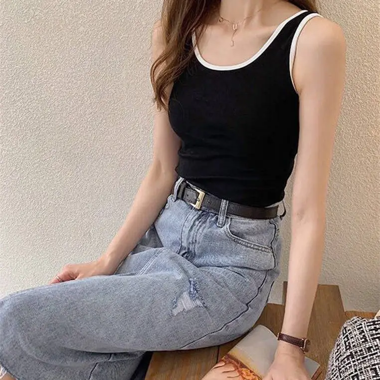 Women's White Sleeveless Vest with Black Trim - Image 5