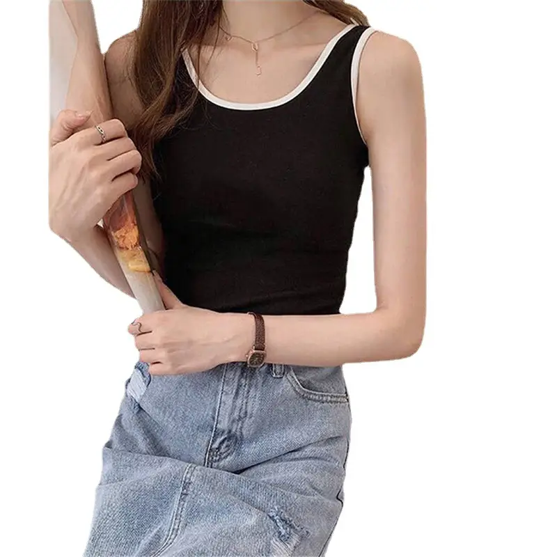 Women's White Sleeveless Vest with Black Trim - Image 7