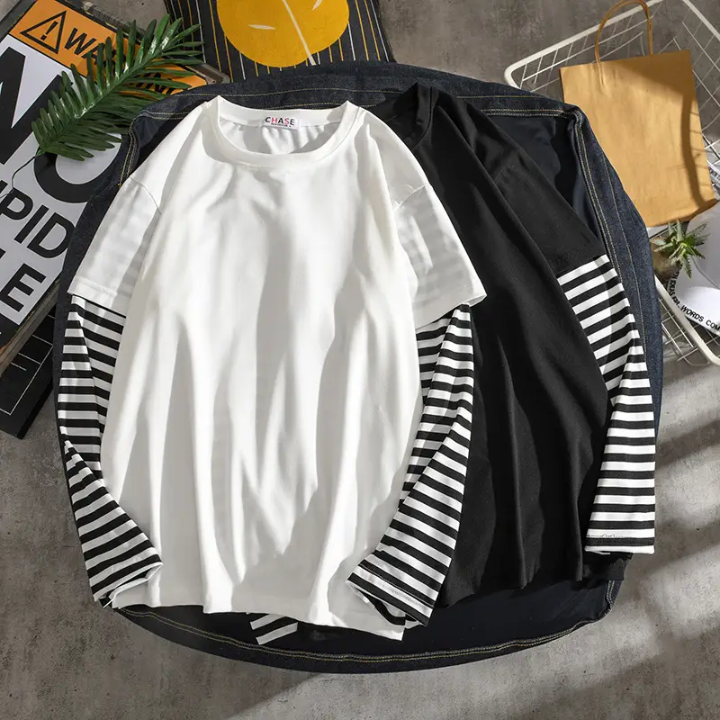 Men Loose Black Striped T-Shirt White - Image 11