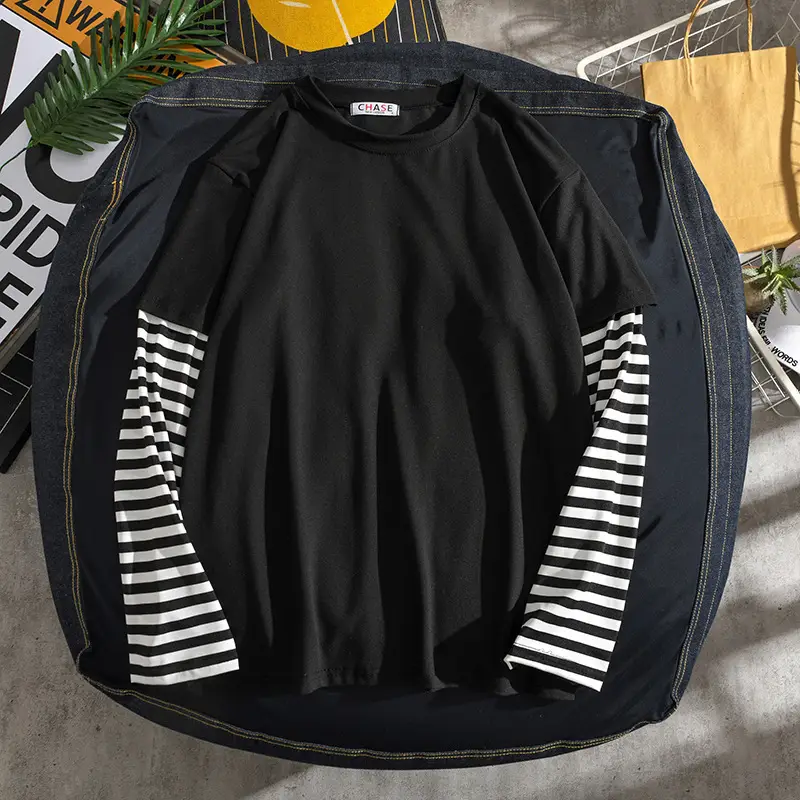 Men Loose Black Striped T-Shirt White - Image 12