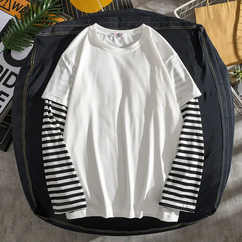 Men Loose Black Striped T-Shirt White - Image 13
