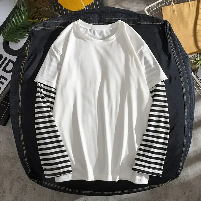 Men Loose Black Striped T-Shirt White - Image 3